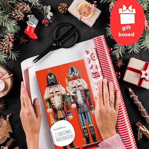 THE TWIDDLERS 2 Pack 12 Inch Wooden Nutcracker Christmas Decor King & Guard Soldier Red V493