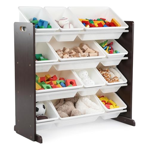 Humble Crew Kids Toy Storage Organizer with 12 Plastic Bins, Grey/White O74556