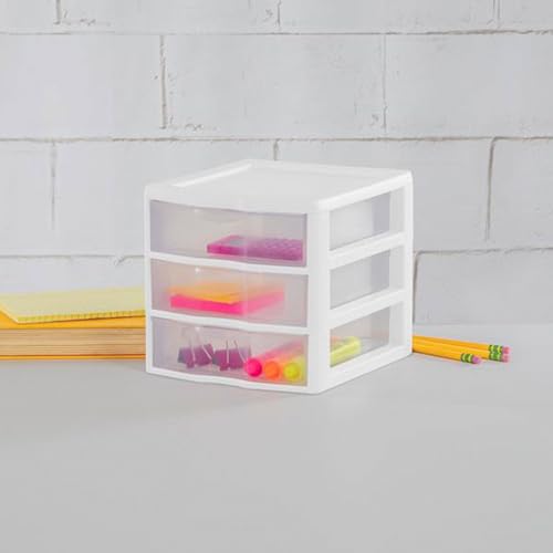 Sterilite ClearView 3-Drawer Cart, Small Plastic Storage Organizer, White H116205