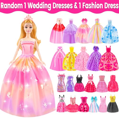 76 Pcs Doll & Convertible Car Playset with 11.5 In Doll, Princess Dresses, Shoes & Accessories L6719