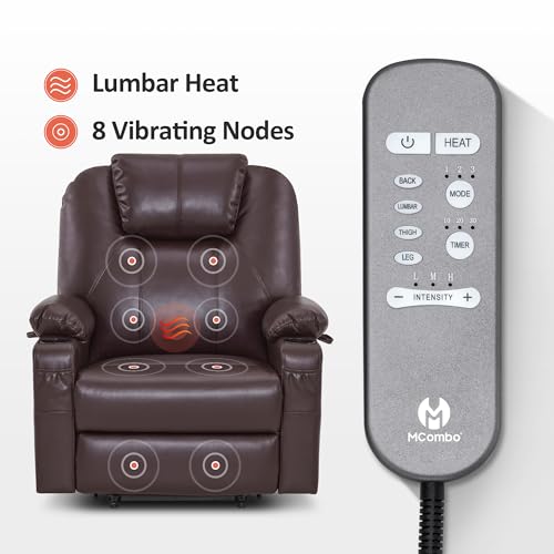 MCombo Power Lift Recliner Chair for Elderly with Heat and Massage, Faux Leather, Black V60394