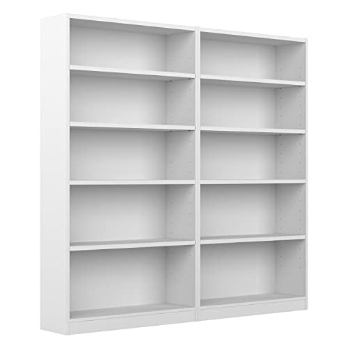 Bush Furniture Universal Tall 5 Shelf Bookcase in Black - Set of 2, Matching Storage and Display Bookshelves for Home Office or Living Room Organization