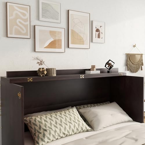 KEIKI Queen Murphy Bed Cabinet with Charging Station & Rattan Design S457376