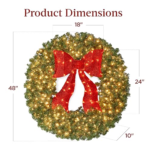 Best Choice Products 36in Pre-Lit Fir Christmas Wreath with Red Lighted Bow M107412