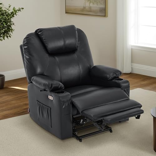 MCombo Power Lift Recliner Chair for Elderly with Heat and Massage, Faux Leather, Black V60394
