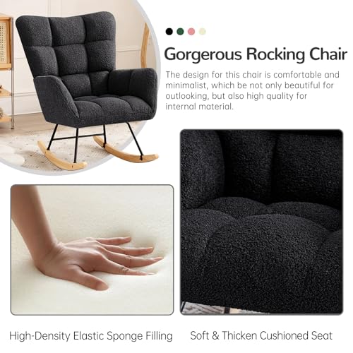Furniliving Faux Fur Upholstered Rocking Chair with High Backrest, Pink F2554