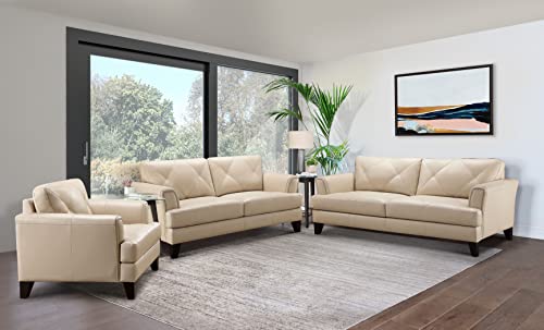 Abbyson Living Top Grain Leather Loveseat, Cream Q922361