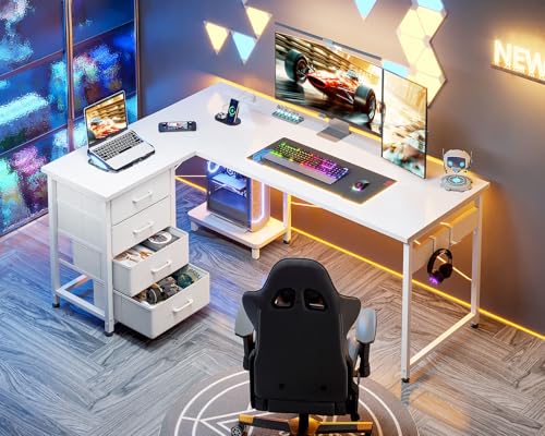 AODK L Shaped Gaming Desk with 4 Drawers, Power Outlets, Black P81263