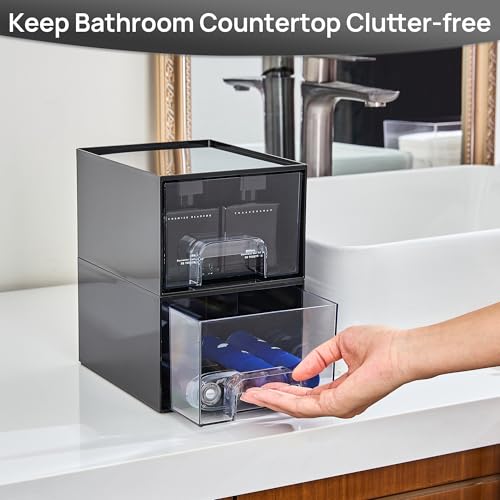 Vtopmart 4 Pack Clear Stackable Storage Drawers for Bathroom Makeup Organizer D5159