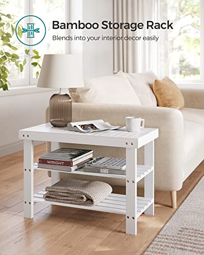 SONGMICS 3-Tier Bamboo Shoe Rack Bench, Entryway Storage, Ink Black X802