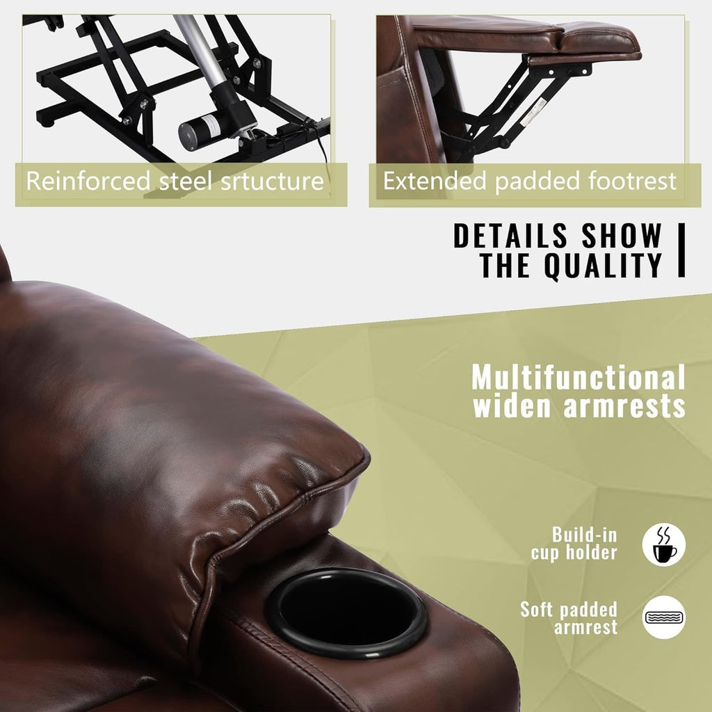 Leather Power Lift Recliner Chair for Elderly with Massage and Heat, Brown L22282