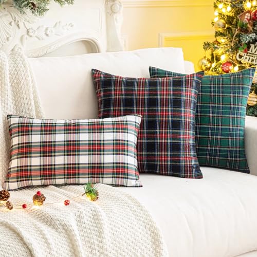 Pack of 2 Christmas Plaid Throw Pillow Covers Green 20x20 Inches U98072