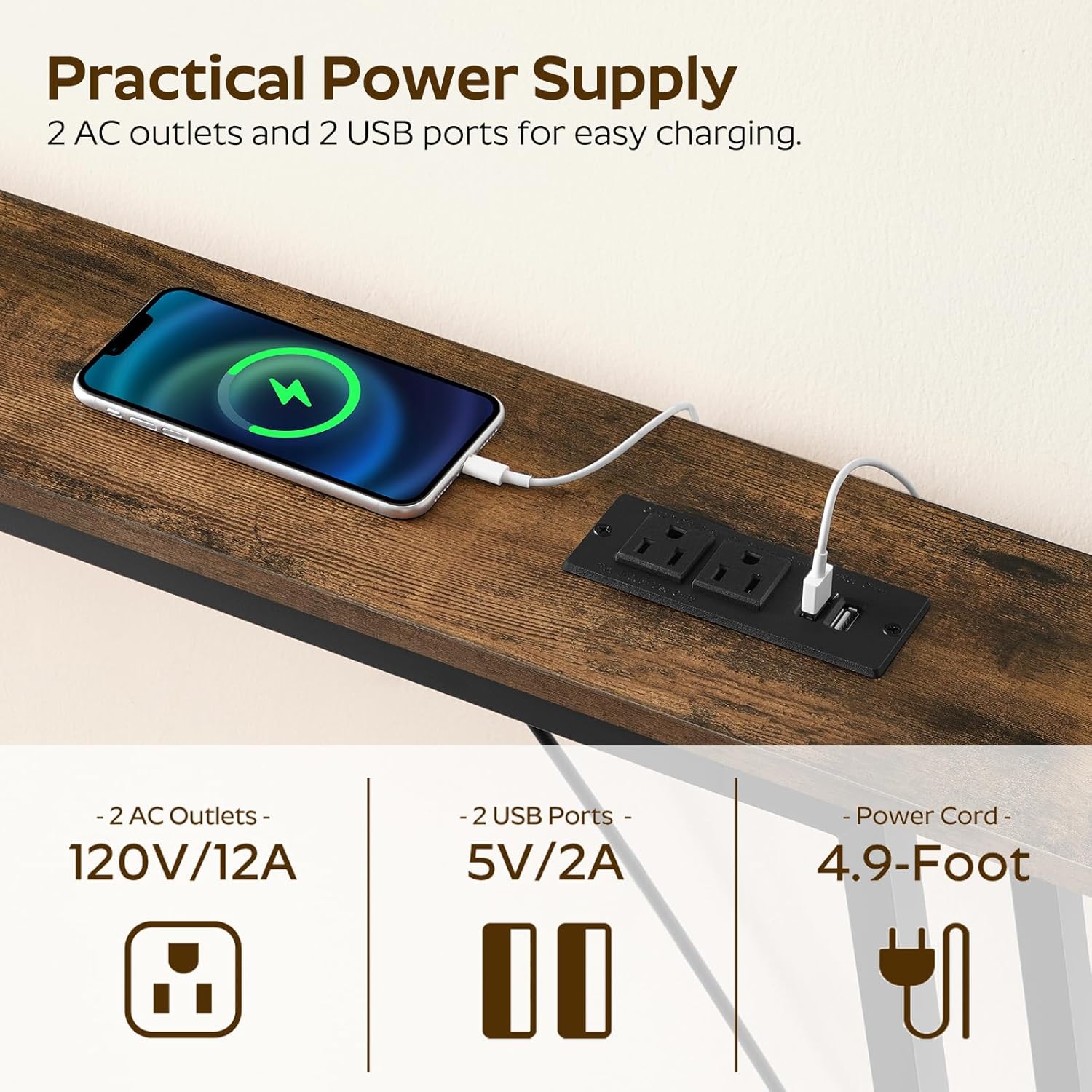 78.7" Console Table with Power Outlets Bundle, Narrow Entryway & Sofa Table T29954