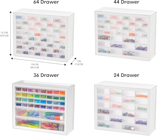 IRIS USA Plastic Drawer Storage Organizer, 24-Drawer Cabinet, White L6685