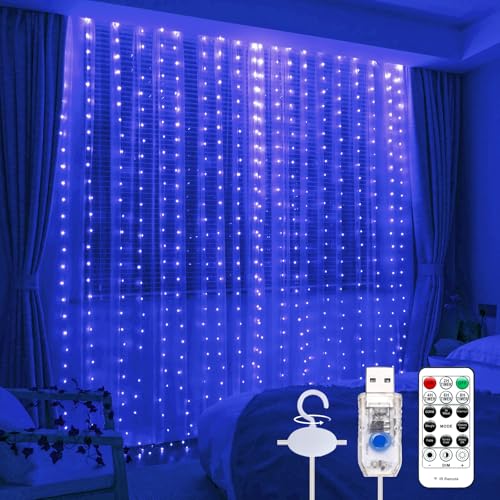 600LED Curtain Lights for Bedroom, Warm White, 8 Modes Y367582