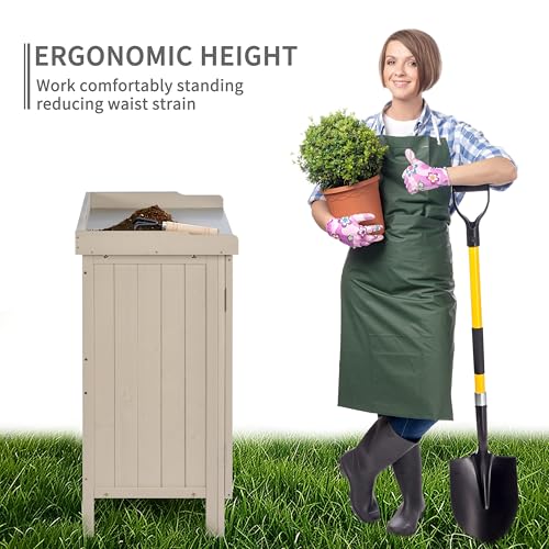Outdoor Storage Cabinet with Potting Bench & Metal Tabletop V66120