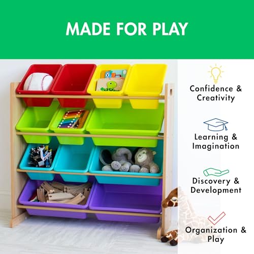 Humble Crew Kids Toy Storage Organizer with 12 Plastic Bins, Grey/White O74556