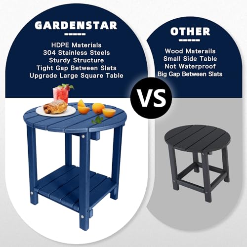 Adirondack Round Outdoor Side Table 2-Tier HDPE Patio End Table (Teak) E9066