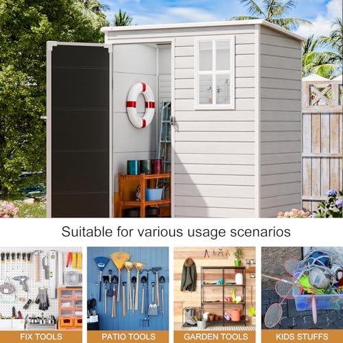 Outdoor Resin Storage Shed with Floor, 5x3 FT, Waterproof, Lockable Door, Gray H391