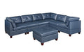 Contemporary Ink Blue Genuine Leather Sectional Sofa Set, 6-Piece, Tufted Back, Plush Couch, Wood Legs, 132 x 102 x 35 Inches NOT INCLUDE ottoman