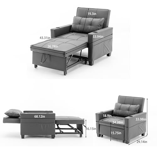 INMOZATA Convertible Sofa Bed Chair with Cup Holder, USB Port, Blue J652