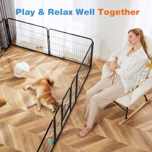 Sweetcrispy Dog Playpen Indoor - 8 Panel Metal Pet Fence with Doors for Small/Medium Pets R262216