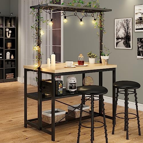 Kitchen Island with Storage, Bakers Rack with Power Outlet, 3 Tier Microwave Stand, Coffee Bar Table I24443