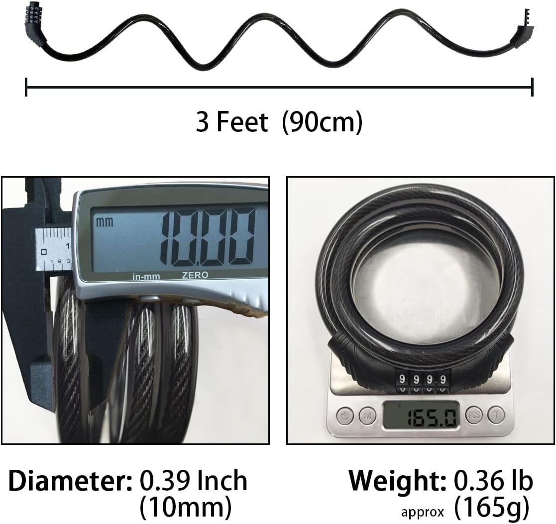 4 Digit 3FT Resettable Bike Lock Cable for Bicycle & Scooter Y797