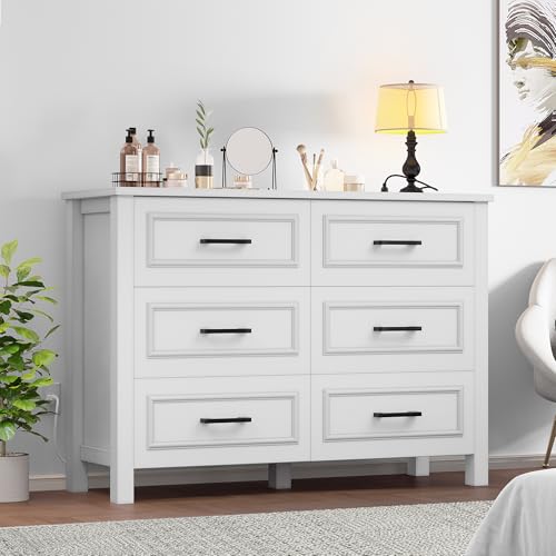 YITAHOME 6-Drawer Dresser with Power Outlet, White H903
