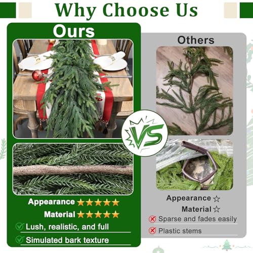Artgar 12Ft Christmas Pine Garland, 2 Pcs Real Touch Artificial Greenery N48749