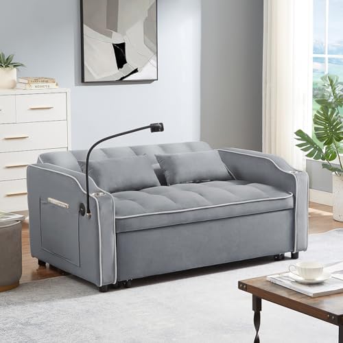 3-in-1 Velvet Pull Out Couch with Adjustable Backrest and Storage Pockets L62524