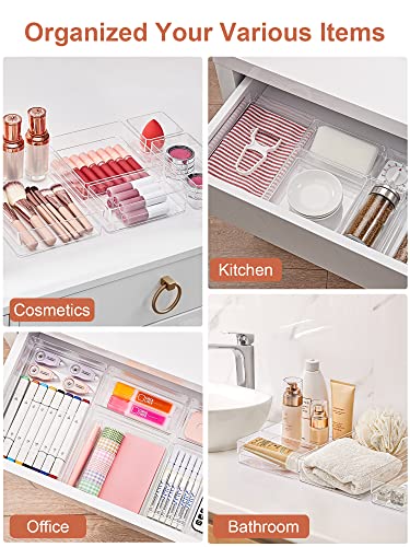 SMARTAKE 37-Piece Drawer Organizer with Non-Slip Silicone Pads, Clear G12759