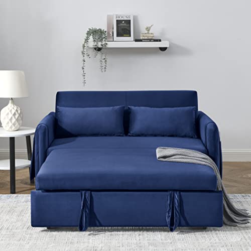 Velvet Pull Out Sofa Bed with Reclining Backrest, Black M434