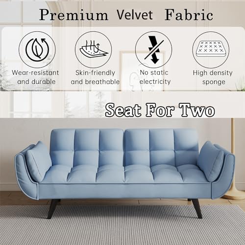 74" Modern Velvet Convertible Sleeper Futon Sofa Bed with Memory Foam, Black Z895656