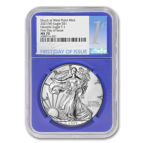 1 oz American Silver Eagle Coin MS70 Heraldic Eagle T-1 by CoinFolio L4401