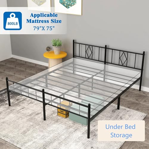 Full Size Metal Platform Bed Frame with Headboard, Black U138819