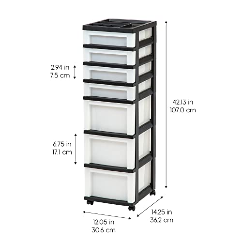 IRIS USA 4-Drawer Plastic Rolling Storage Cart with Wheels, Black/Pearl E270856