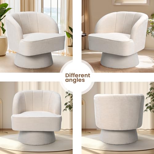 Swivel Barrel Chair Modern 360 Degree Accent Chair Upholstered Linen Fabric for Living Room Bedroom Office (Beige) G6876
