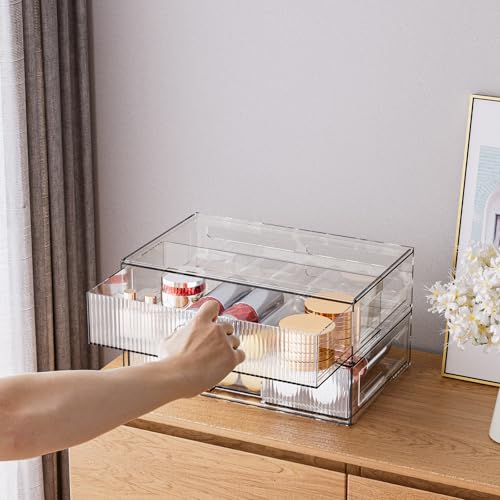 ZHIAI 3 Pack Clear Stackable Acrylic Cosmetic Organizer with Drawers N472