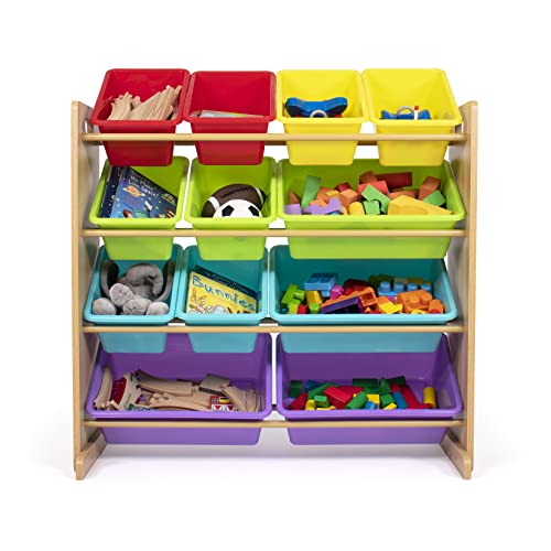 Humble Crew Kids Toy Storage Organizer with 12 Plastic Bins, Grey/White O74556