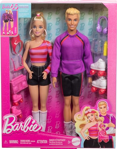 Barbie Fashionistas Set with 2 Dolls & 6 Accessories, Ken Roller-Skating Dolls, 65th Anniversary Collectible E84935