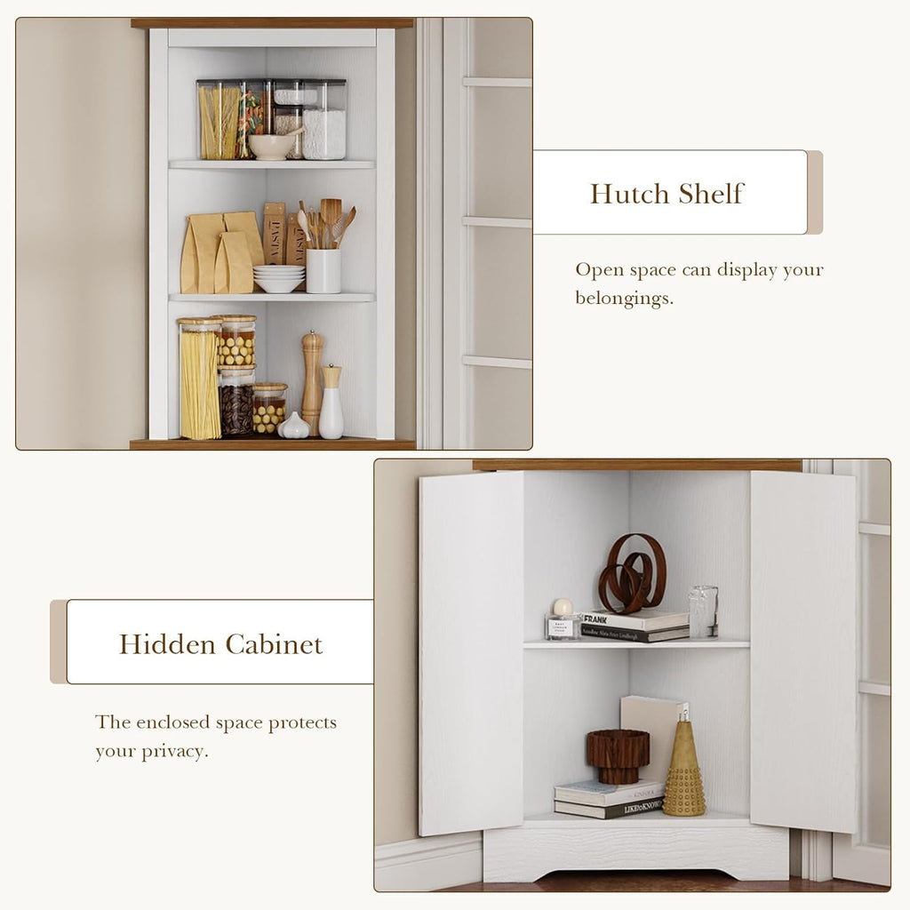 4 EVER WINE Farmhouse Corner Cabinet with 5 Shelves & Barn Doors, White F9155