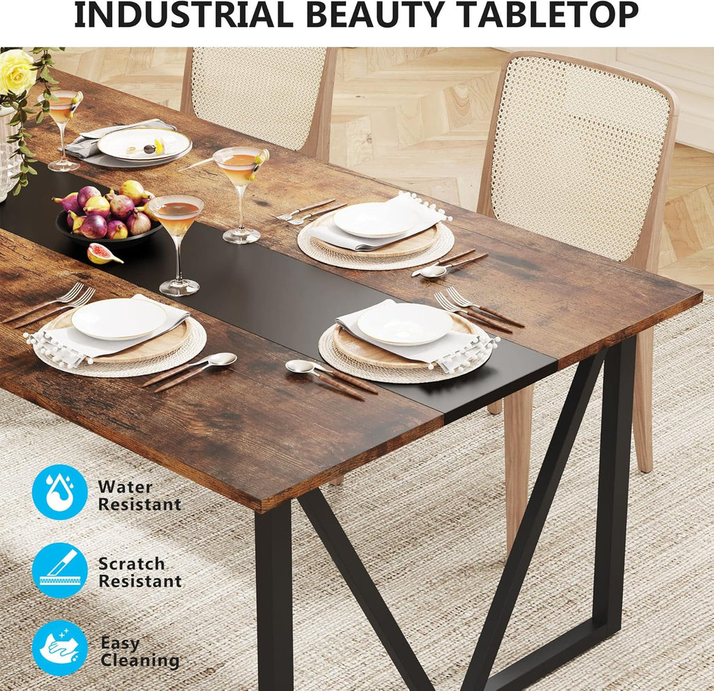 TRIBESIGNS WAY TO ORIGIN Rectangular Wood Dining Table for 6-8 People, Rustic Brown U785