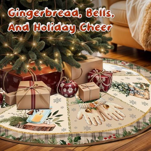 Christmas Tree Skirt 36 Inch with Snowman Reindeer Santa Snowflake L183244