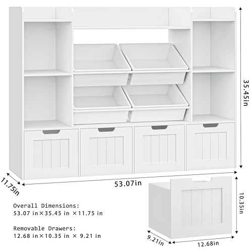 Toy Storage Organizer Kids Bookshelf with 4 Drawers and 4 Box Bins Y897
