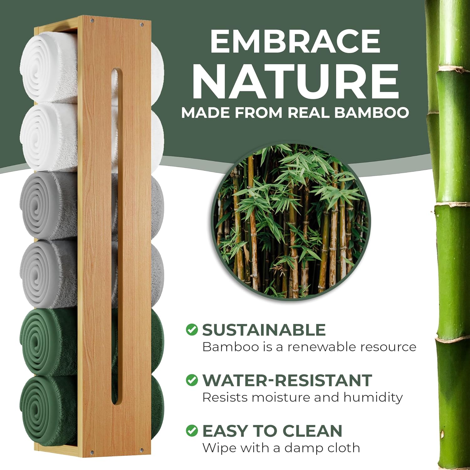 Wooden Bamboo Towel Rack Wall Mounted for Bathroom D4272