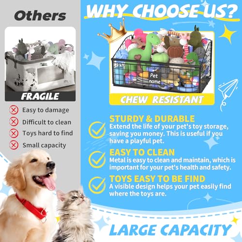 Dog Toy Storage Basket, Metal Toy Box for Dogs, Black D40281