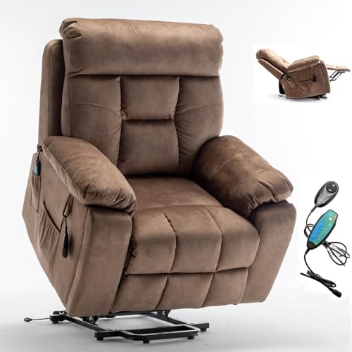 Lift Chair Recliner with Massage and Heat, Heavy Duty for Seniors, Brown V12888