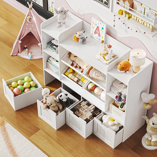 Toy Storage Organizer Kids Bookshelf with 4 Drawers and 4 Box Bins Y897
