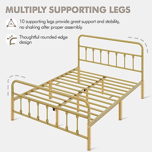 Yaheetech Classic Metal Platform Bed Frame with Victorian Headboard, Full Size Black T81083